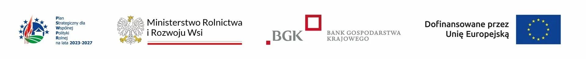 logo PROW na lata 2023-2027, ministerstwa rolnictwa, bgk i informacja o dofinansowaniu przez eu