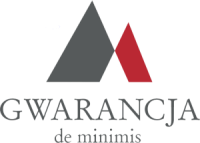 logo gwarancji de minimis, trójkąty, napis
