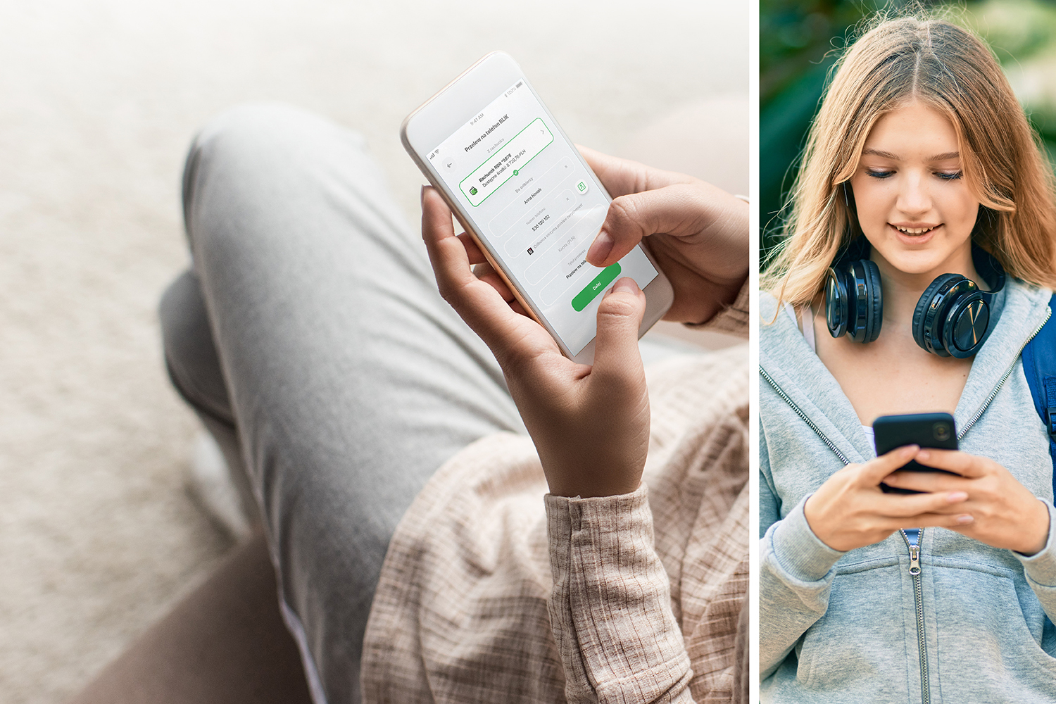 BLIK przelew na telefon, dziewczynka z telefonem